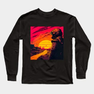 Man Looking At An Apocalyptic Synthwave Sunset Long Sleeve T-Shirt